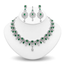 Load image into Gallery viewer, American Diamond Silver Green Bridal Set