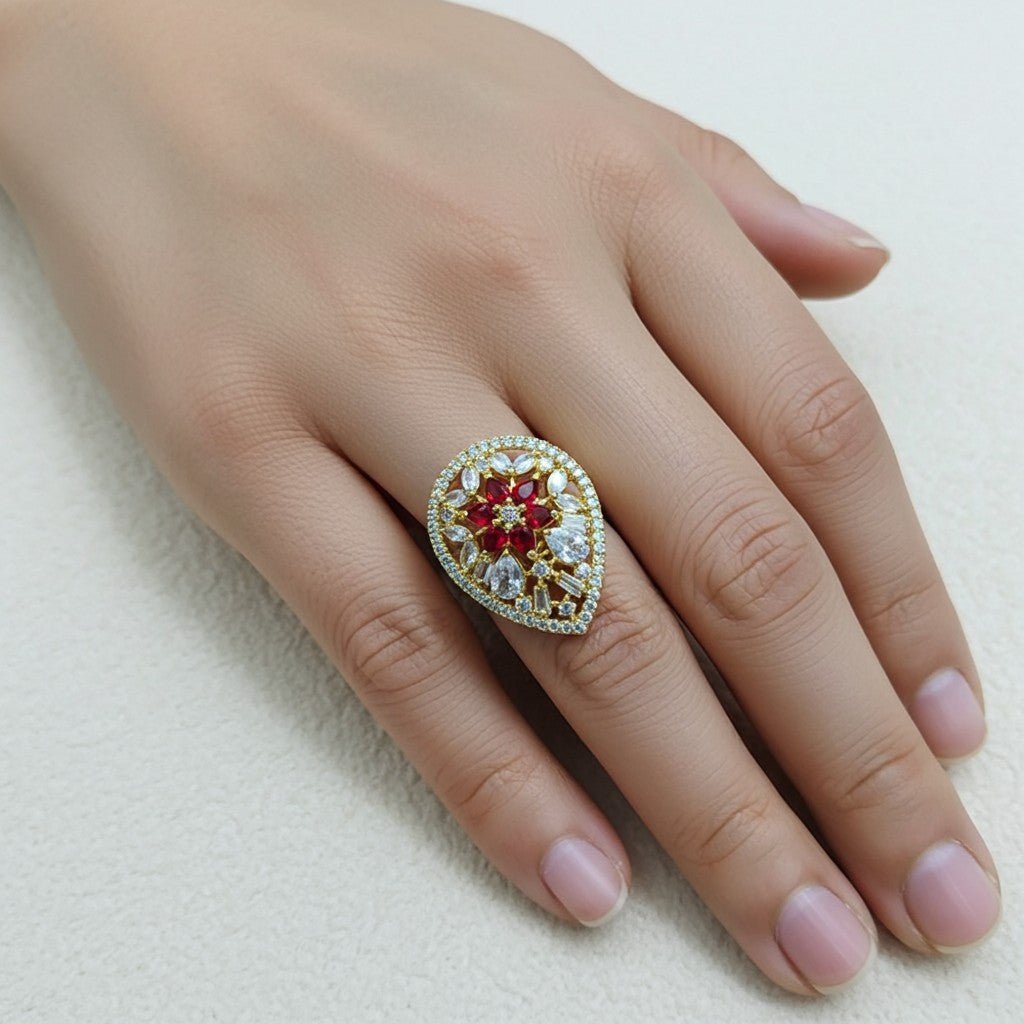 1 Ct Pearl Bridal Ring (Red) - vistoso.pk