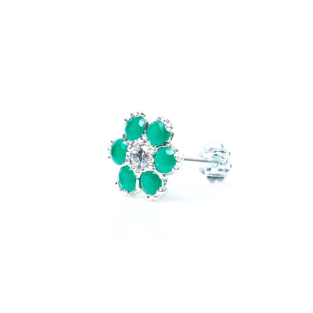 925 Green flower nose pin (8mm) - vistoso.pk