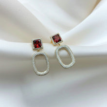 Load image into Gallery viewer, Red Oval Diamond studded Earring
