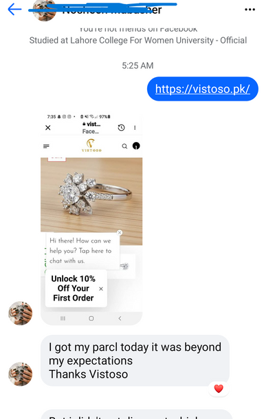 WhatsApp review from customer