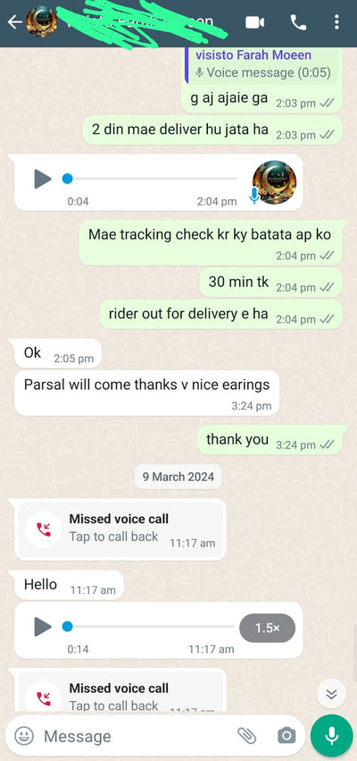 WhatsApp review from customer