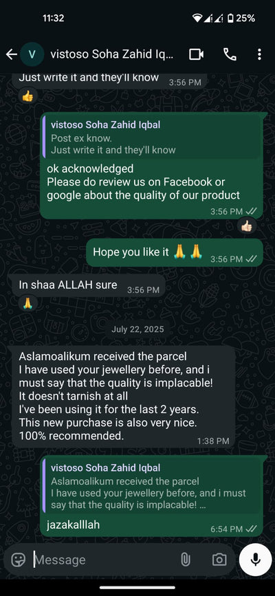 WhatsApp review from customer
