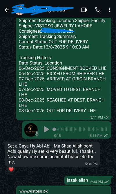 WhatsApp review from customer