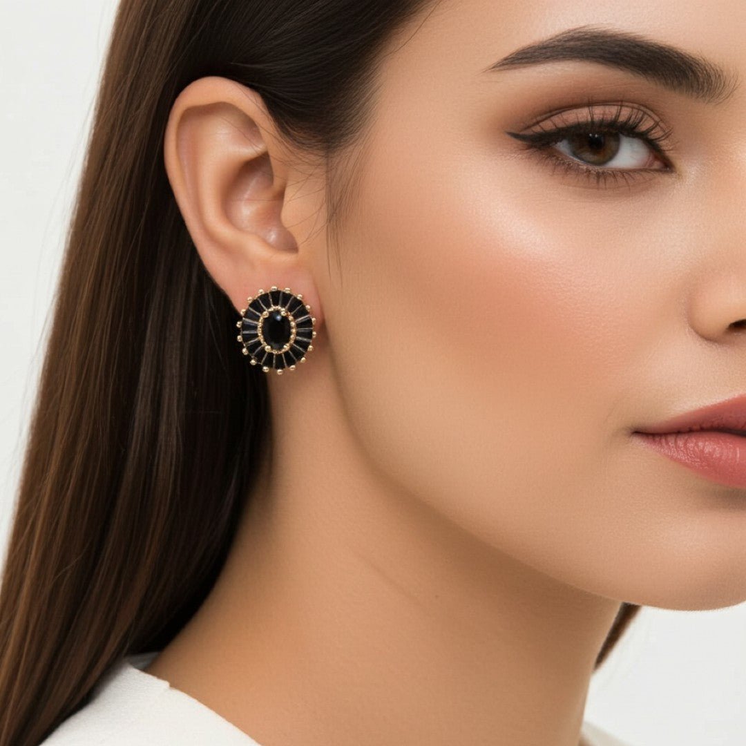 Black Halogen Stud Earrings - vistoso.pk