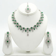 Load image into Gallery viewer, American Diamond Silver Green Bridal Set
