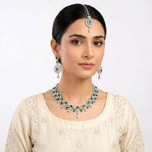 Load image into Gallery viewer, American Diamond Silver Green Bridal Set
