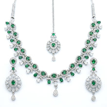 Load image into Gallery viewer, American Diamond Silver Green Bridal Set
