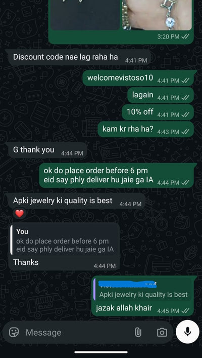 WhatsApp review from customer