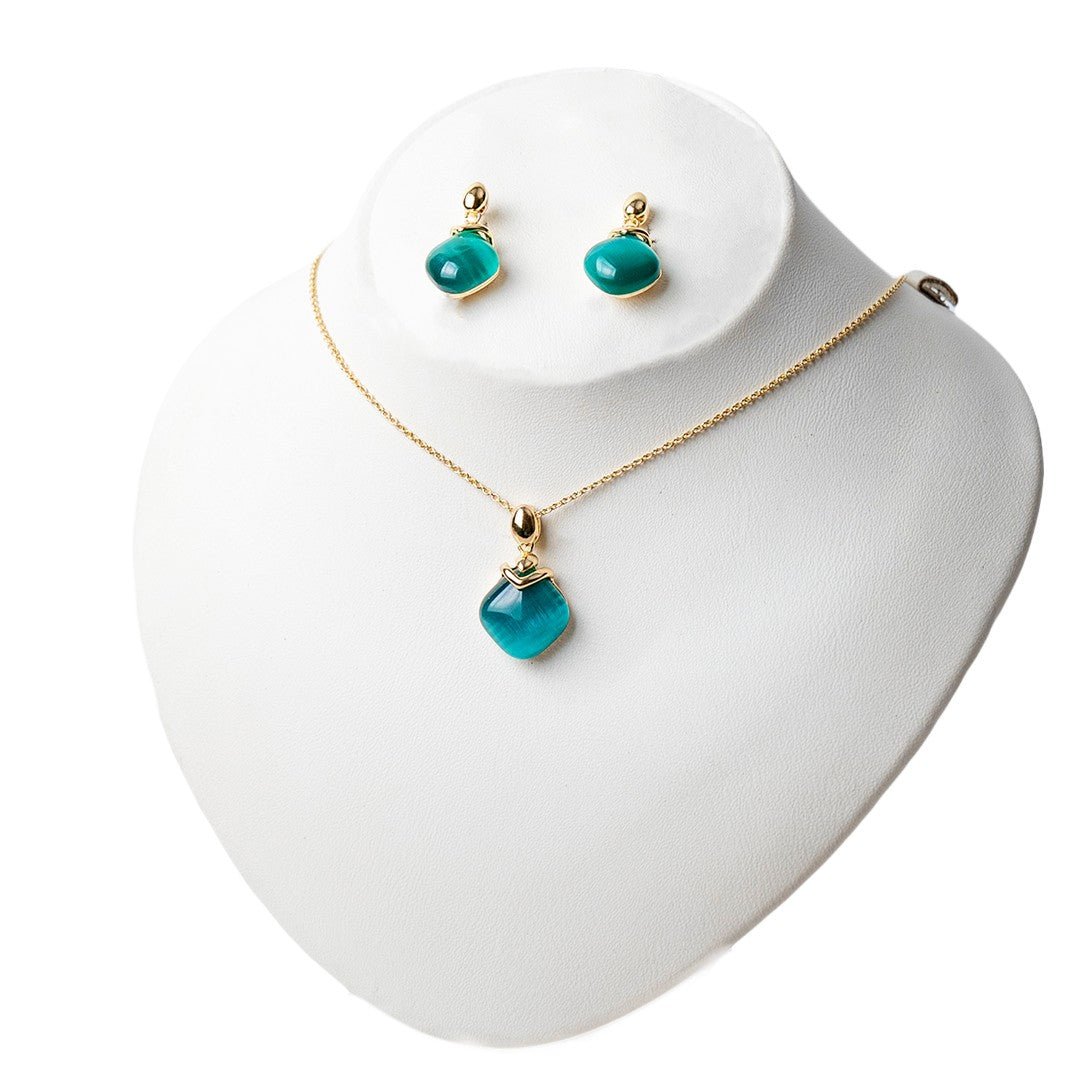 Green Duke Stone Necklace Set (Brass) - vistoso.pk