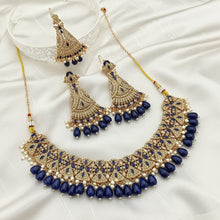 Load image into Gallery viewer, Kundan Blue Stone Bridal Set - vistoso.pk
