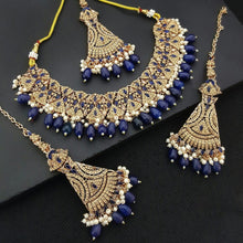Load image into Gallery viewer, Kundan Blue Stone Bridal Set - vistoso.pk
