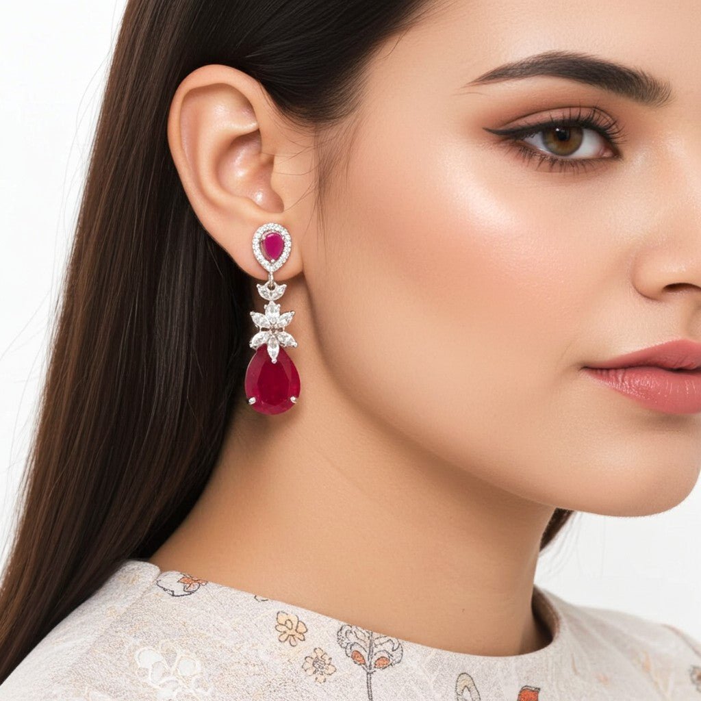 Red 1 Carat Diamond Earrings - vistoso.pk