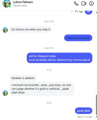 WhatsApp review from customer
