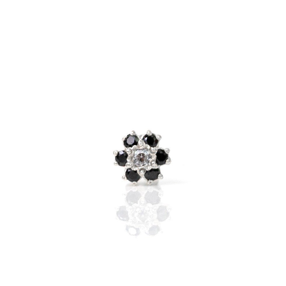 925 Silver/ Black Flower Nose Pin (5mm) - vistoso.pk