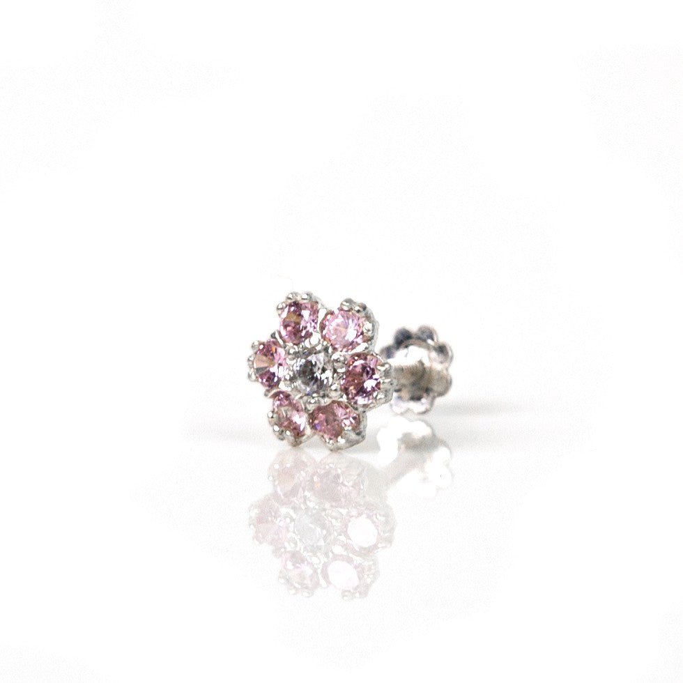 Pink 925 Silver Flower Nose Pin (8mm) - vistoso.pk